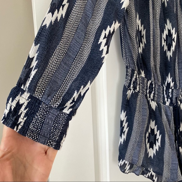 Ripcurl Aztec/Tribal Print Navy Blue Smocked Off Shoulder Romper - Picture 3 of 9